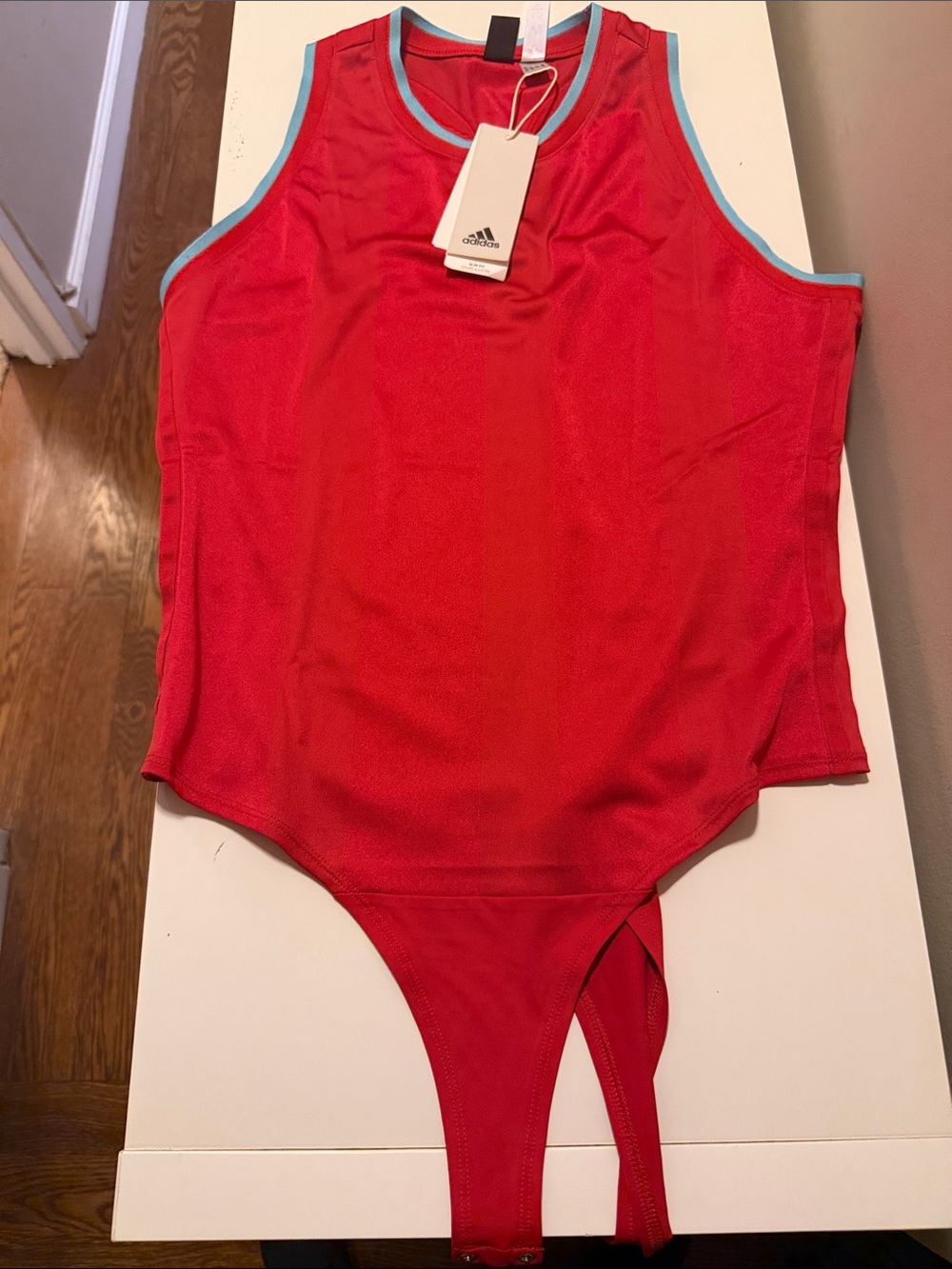 adidas Red Tank-Style Women’s One-Piece Bodysuit, Size Large